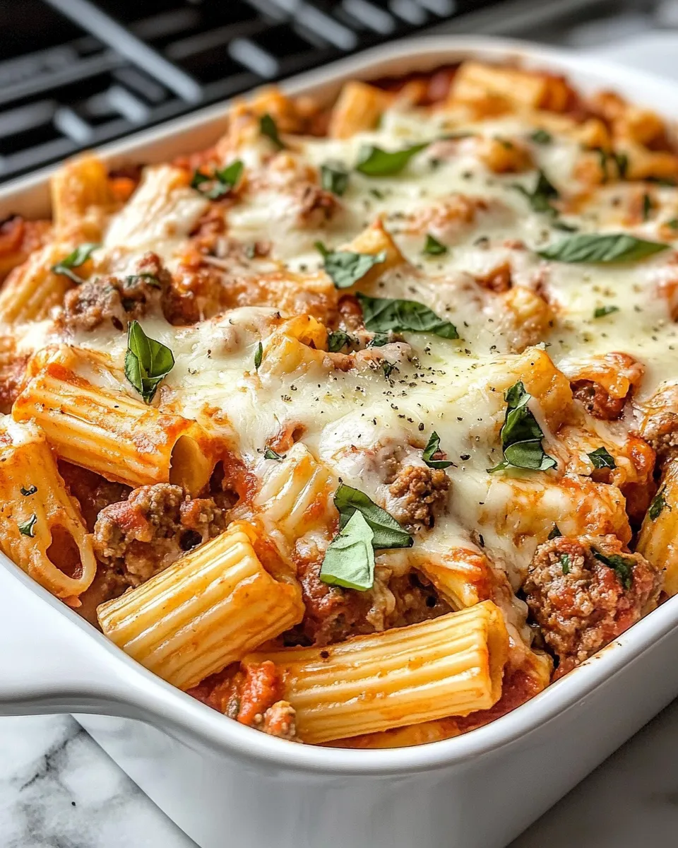 Classic Cheesy Italian Sausage Rigatoni Bake dish photo