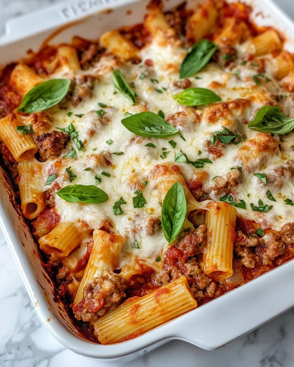 Easy Cheesy Italian Sausage Rigatoni Bake food shot