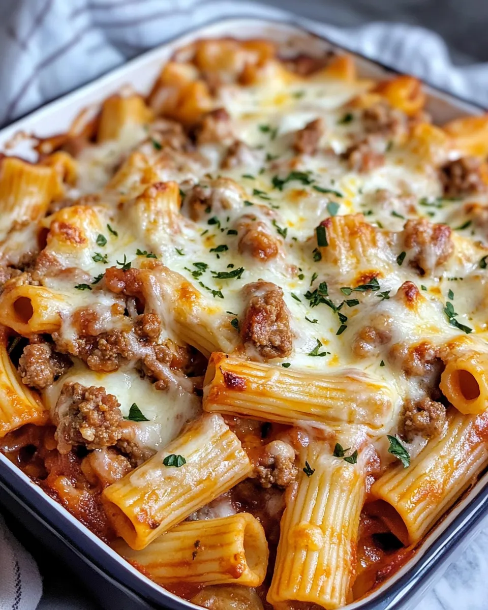 Delicious Cheesy Italian Sausage Rigatoni Bake plate image