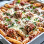 Homemade Cheesy Meatball Marinara Pasta Casserole recipe photo