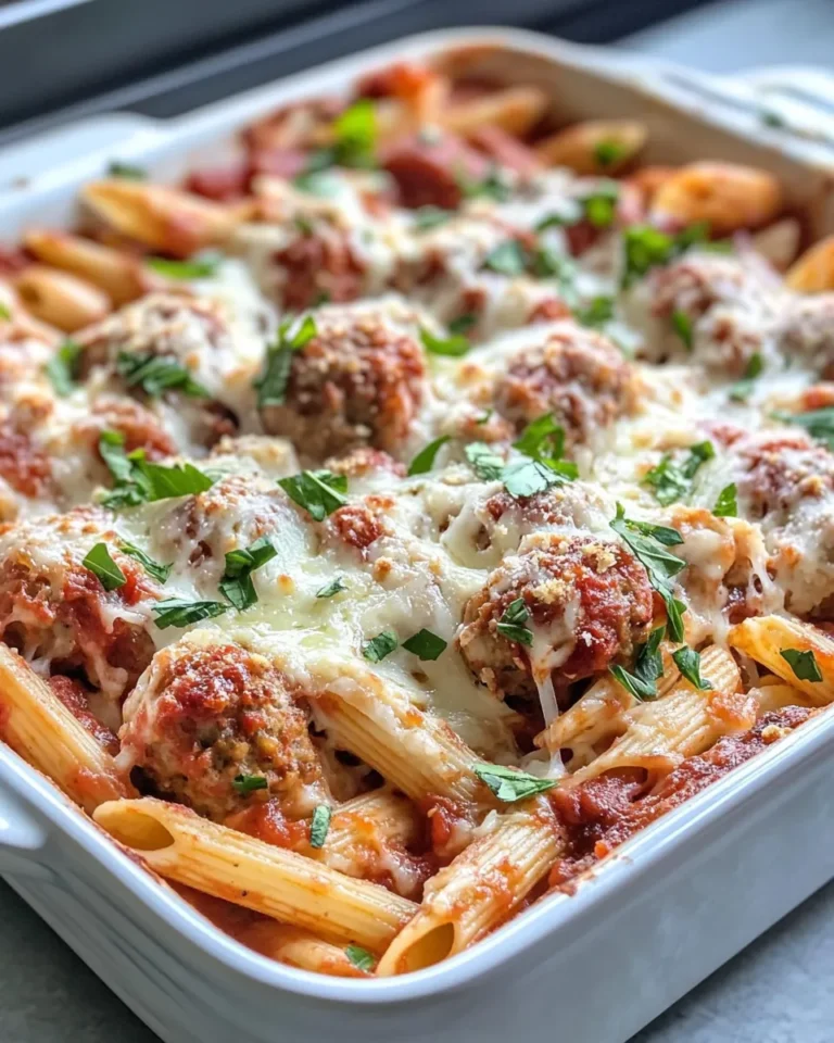 Homemade Cheesy Meatball Marinara Pasta Casserole recipe photo