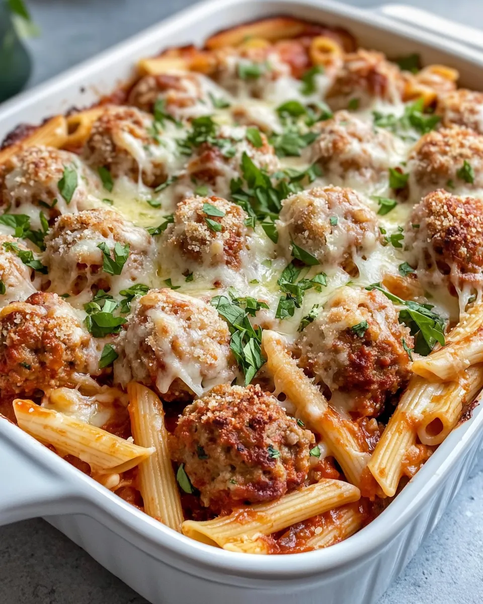 Easy Cheesy Meatball Marinara Pasta Casserole plate image