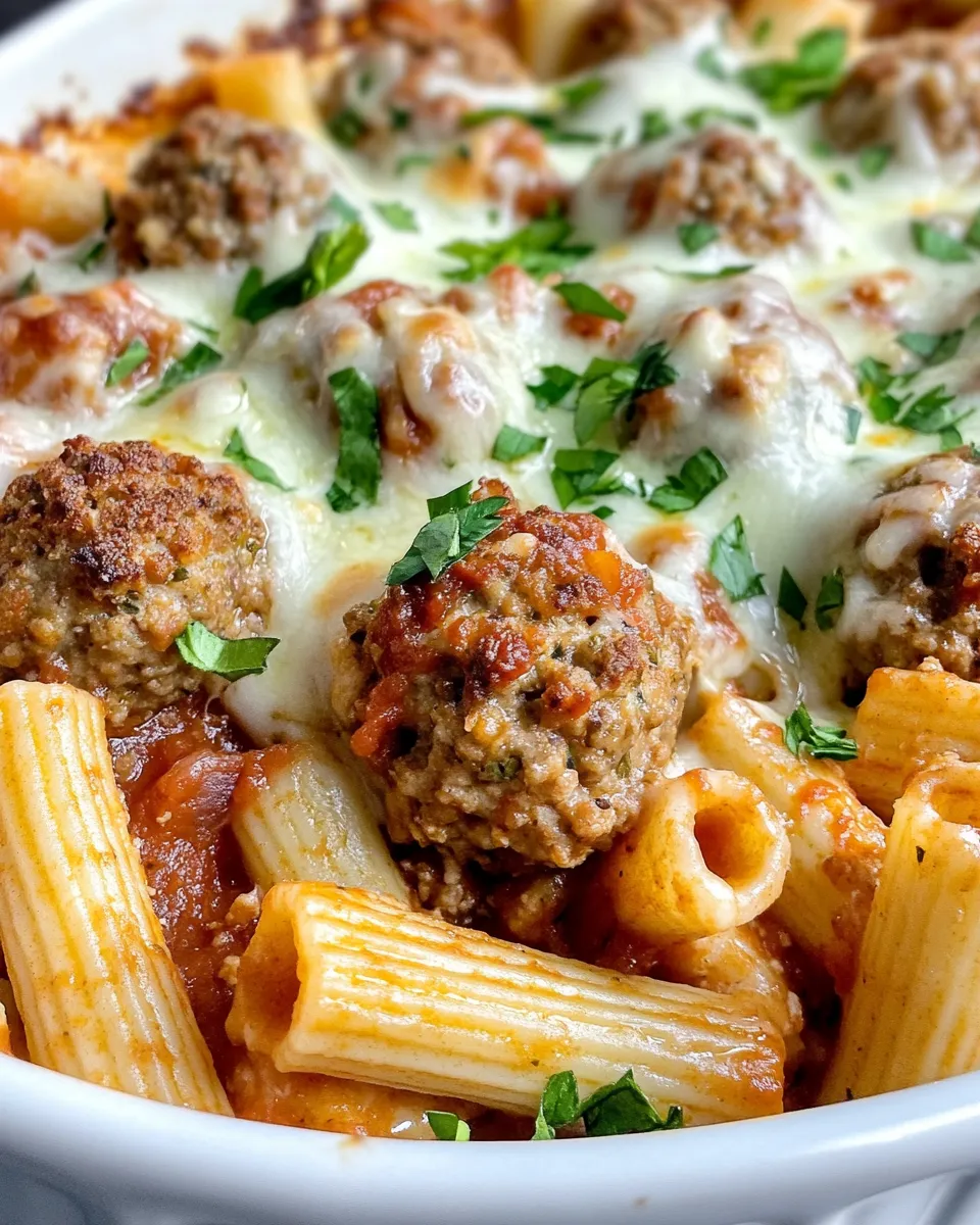 Classic Cheesy Meatball Sub Pasta Bake dish photo