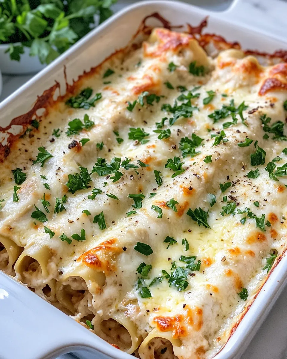 Delicious Chicken Alfredo Lasagna Rollup Bake dish photo