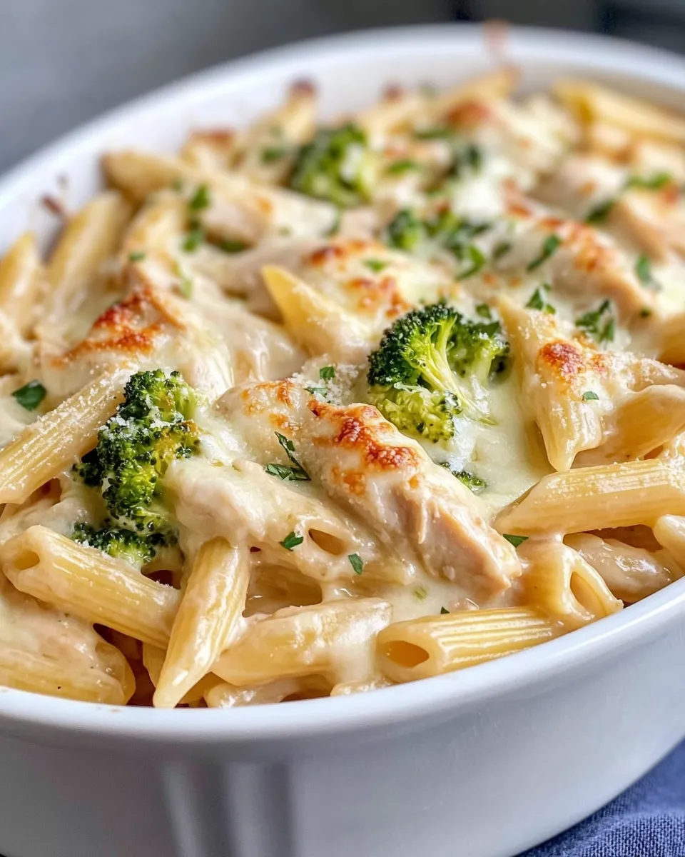 Easy Chicken Alfredo Pizza Pasta Bake dish photo