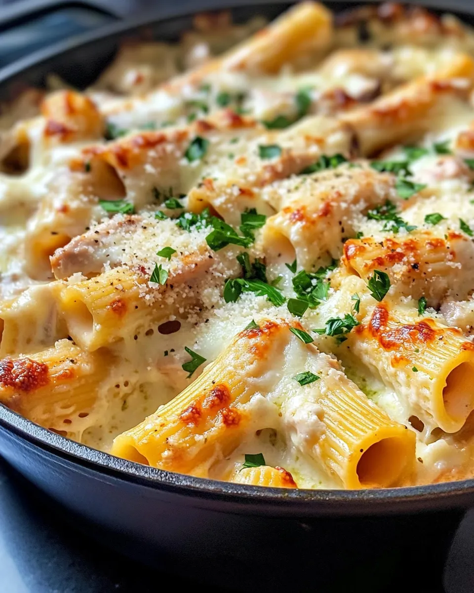 Easy Chicken Alfredo Stuffed Rigatoni food shot
