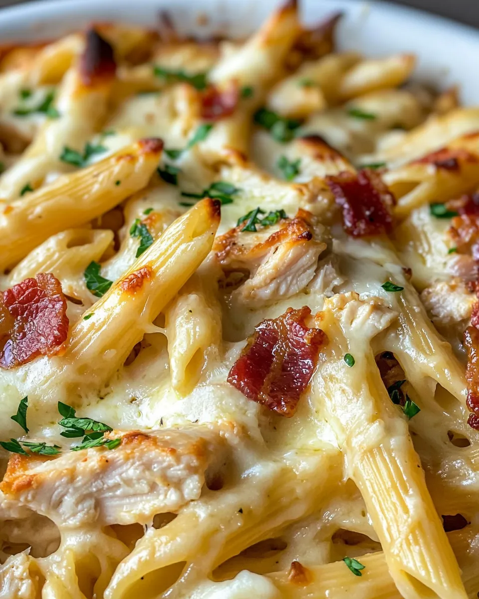 Delicious Chicken Bacon Alfredo Baked Pasta plate image