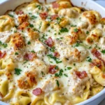 Homemade Chicken Bacon Alfredo Tortellini Bake recipe photo