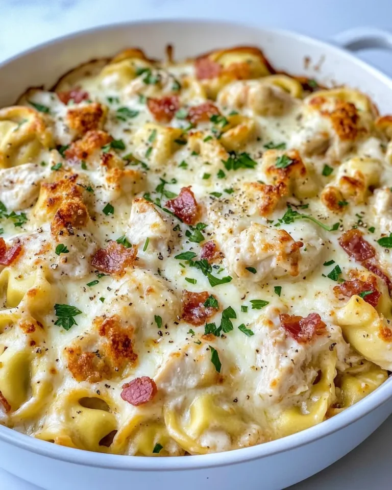Homemade Chicken Bacon Alfredo Tortellini Bake recipe photo