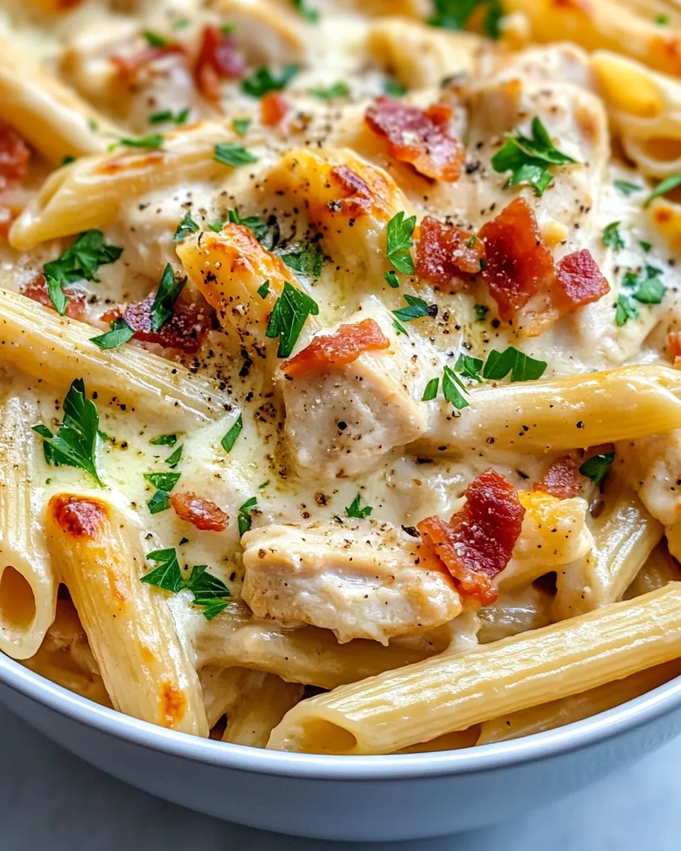 Delicious Chicken Carbonara Pasta Bake Deluxe plate image