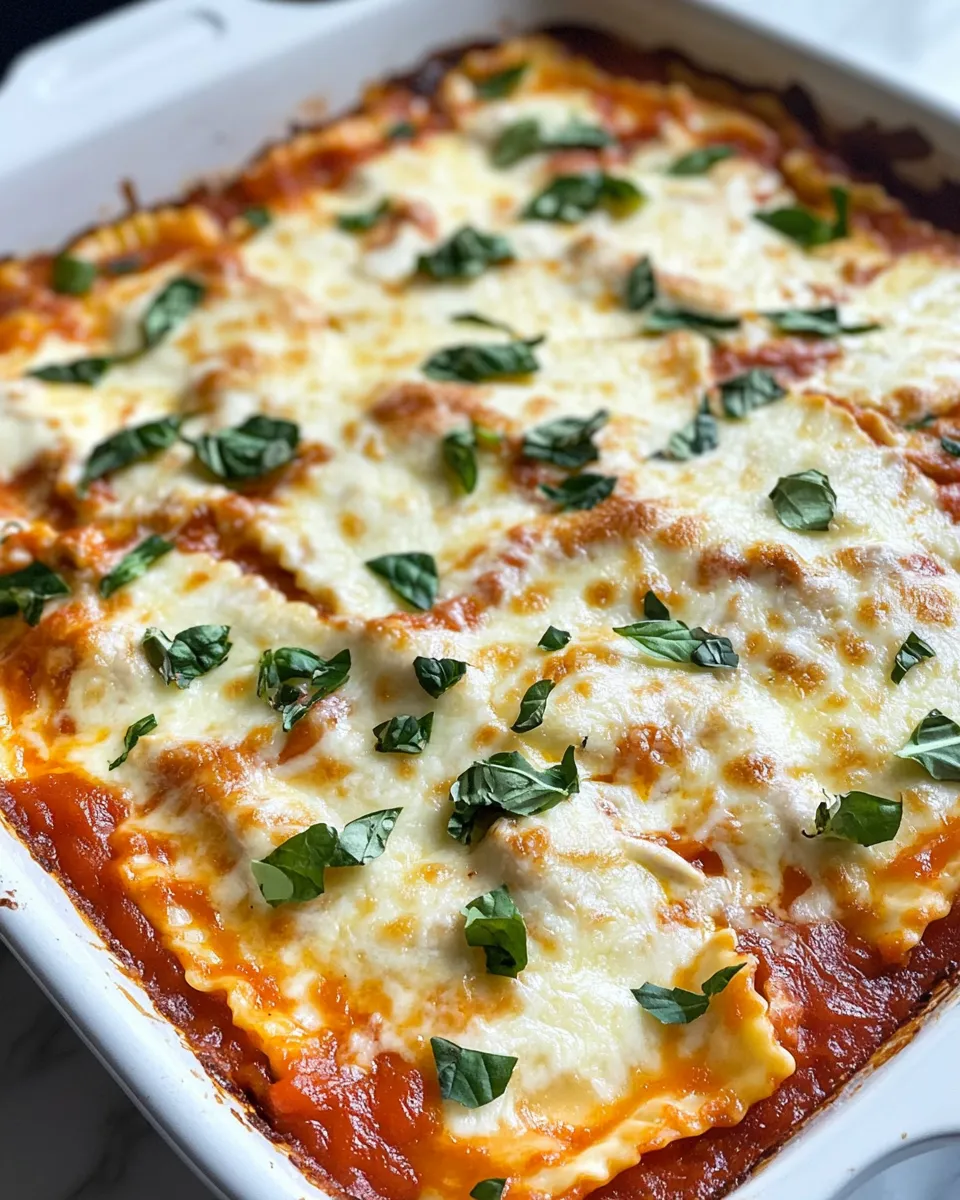 Easy Chicken Parmesan Ravioli Bake food shot