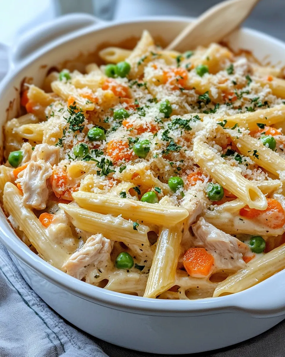 Easy Chicken Pot Pie Pasta Bake dish photo