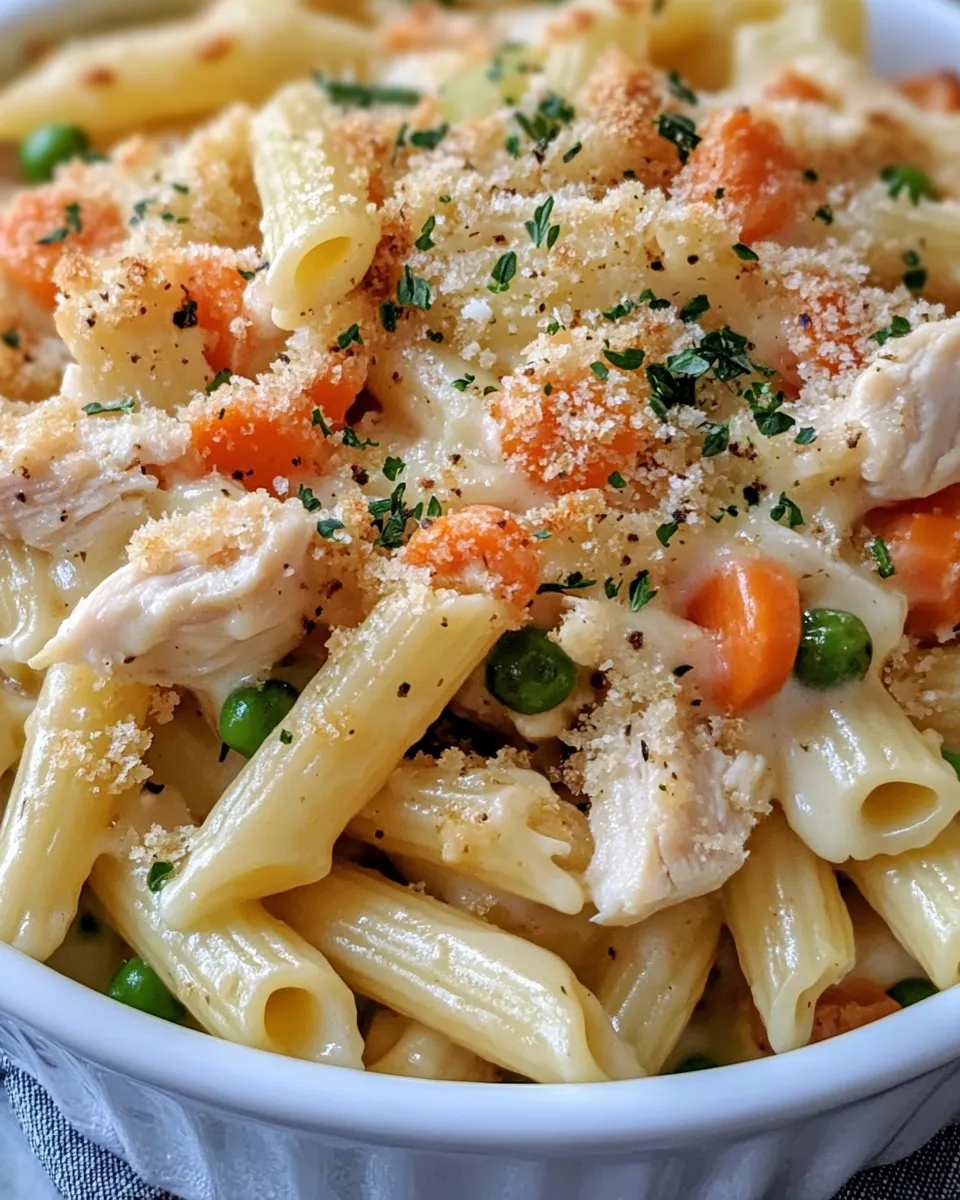 Delicious Chicken Pot Pie Pasta Bake food shot