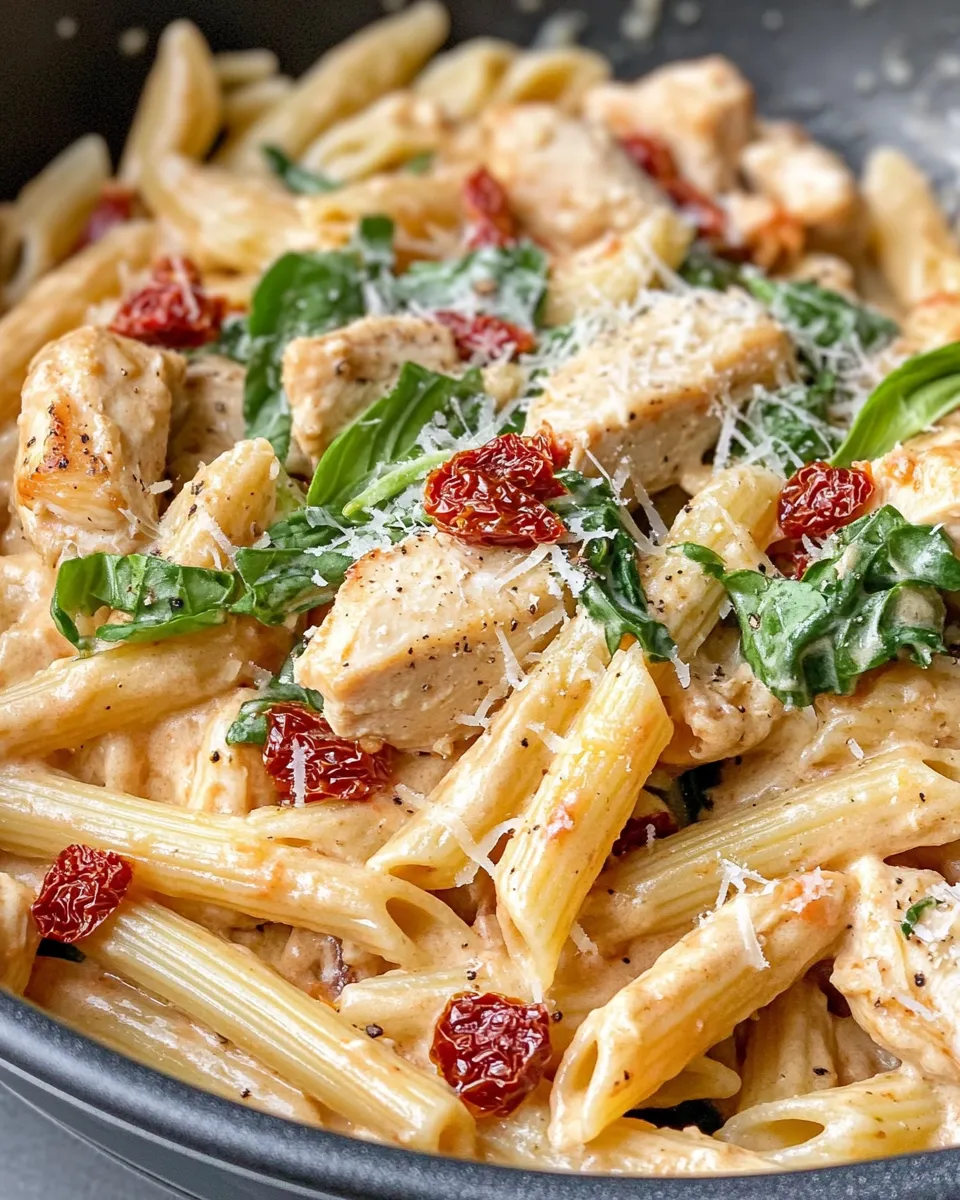 Easy Chicken Spinach Sun-Dried Tomato Pasta food shot