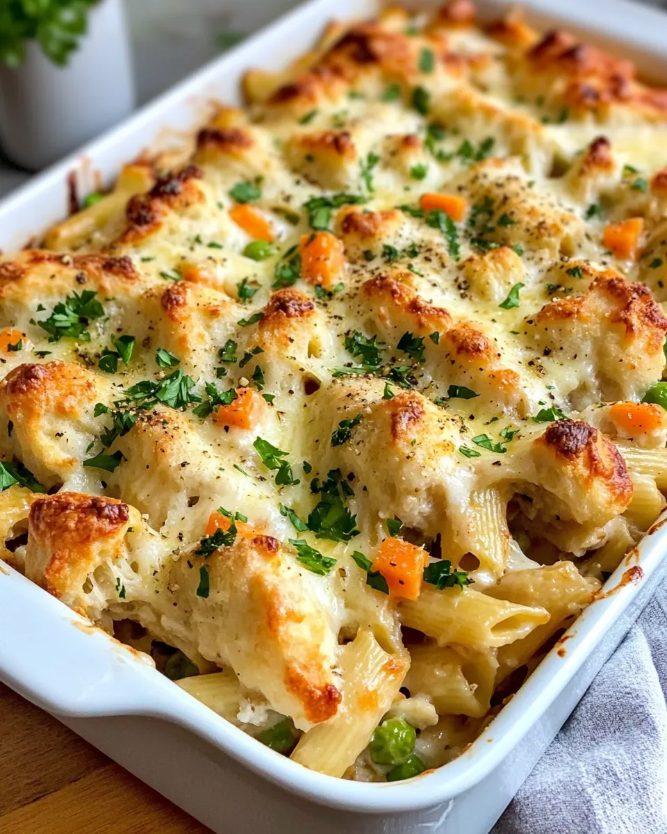 Classic Chicken and Dumpling Pasta Bake dish photo