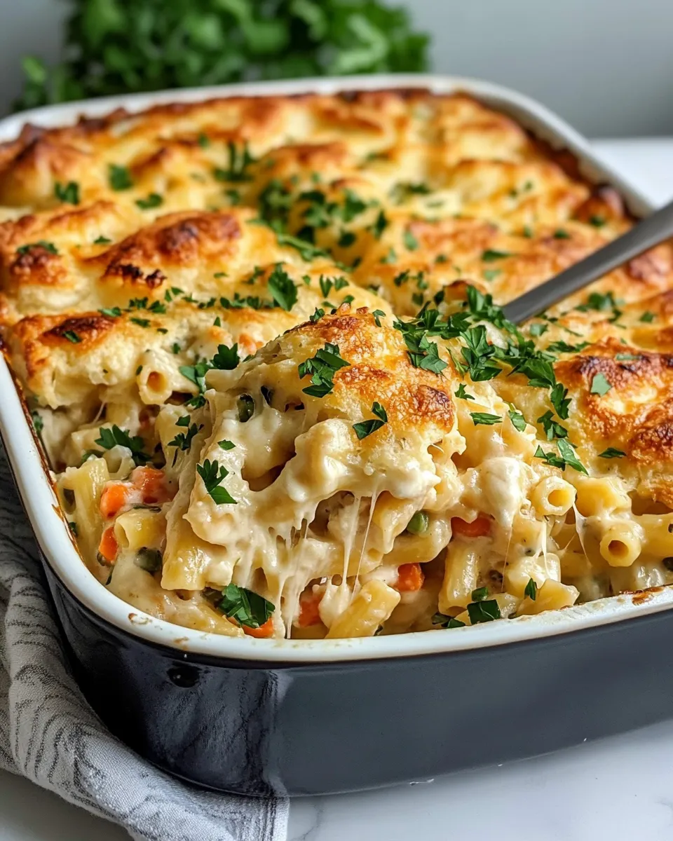 Easy Chicken and Dumpling Pasta Bake food shot