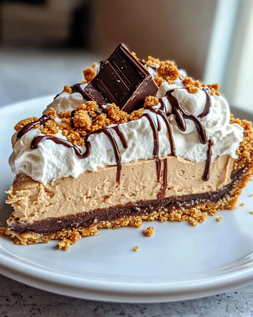 Easy Chocolate Drizzle Peanut Butter Pie food shot