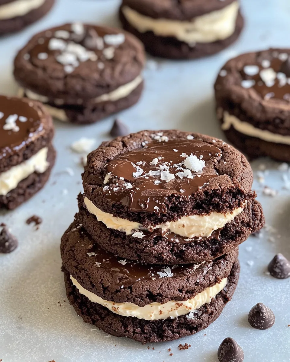 Delicious Chocolate Fudge Cookie Sandwiches food shot
