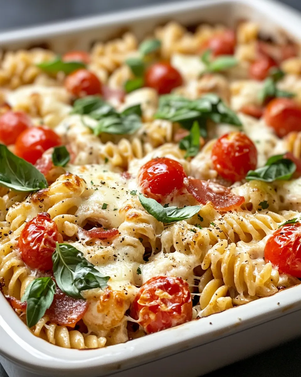 Classic Creamy Bruschetta Chicken Pasta Bake image