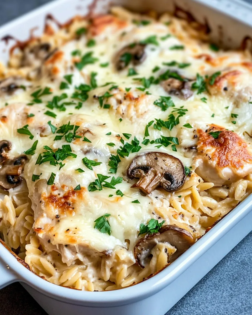 Delicious Creamy Chicken Mushroom Orzo Bake image