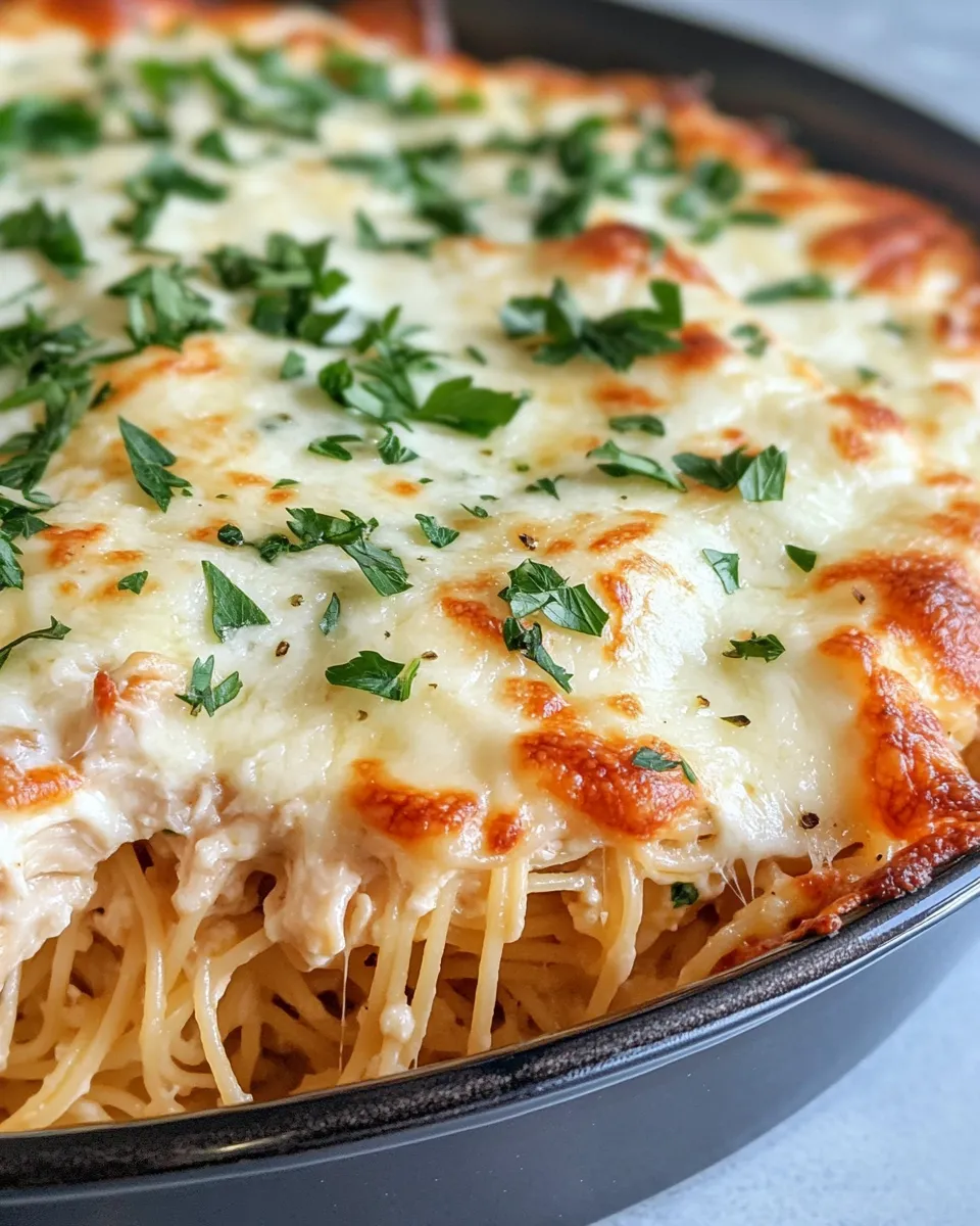 Homemade Creamy Chicken Parmesan Spaghetti Pie photo
