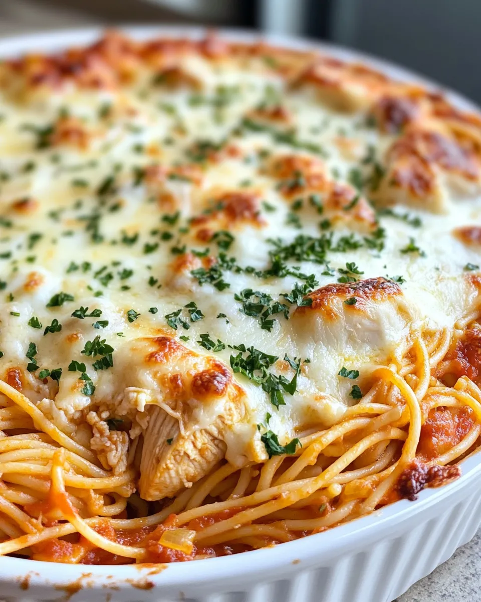 Classic Creamy Chicken Parmesan Spaghetti Pie recipe image