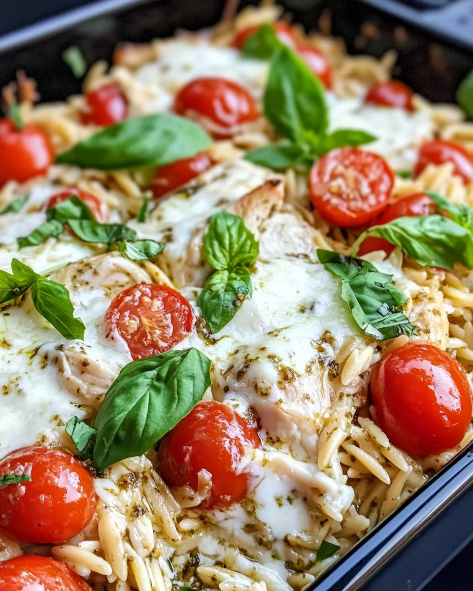 Classic Creamy Chicken Pesto Orzo Bake dish photo