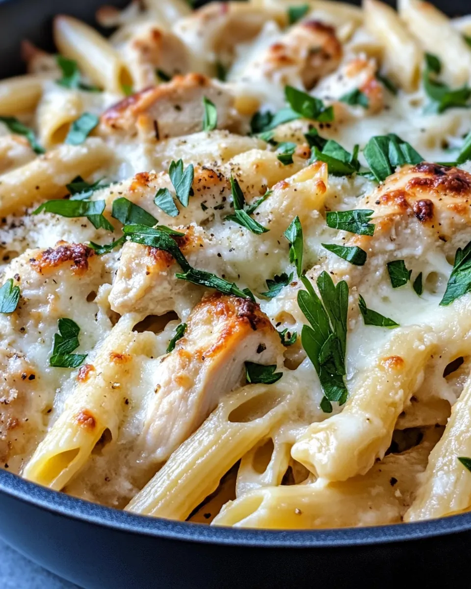 Homemade Creamy Garlic Chicken Penne Bake photo
