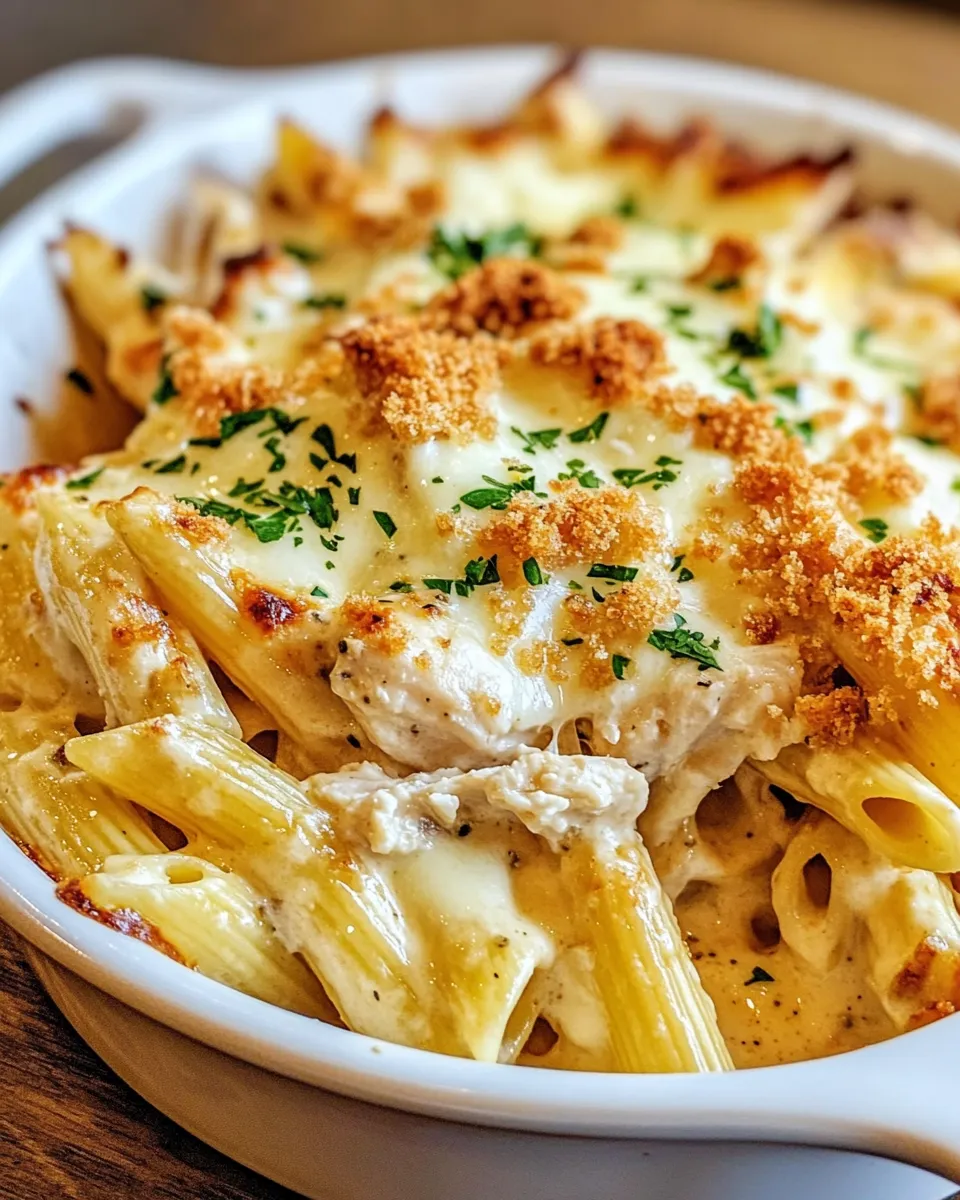 Easy Creamy Garlic Parmesan Pasta Bake food shot
