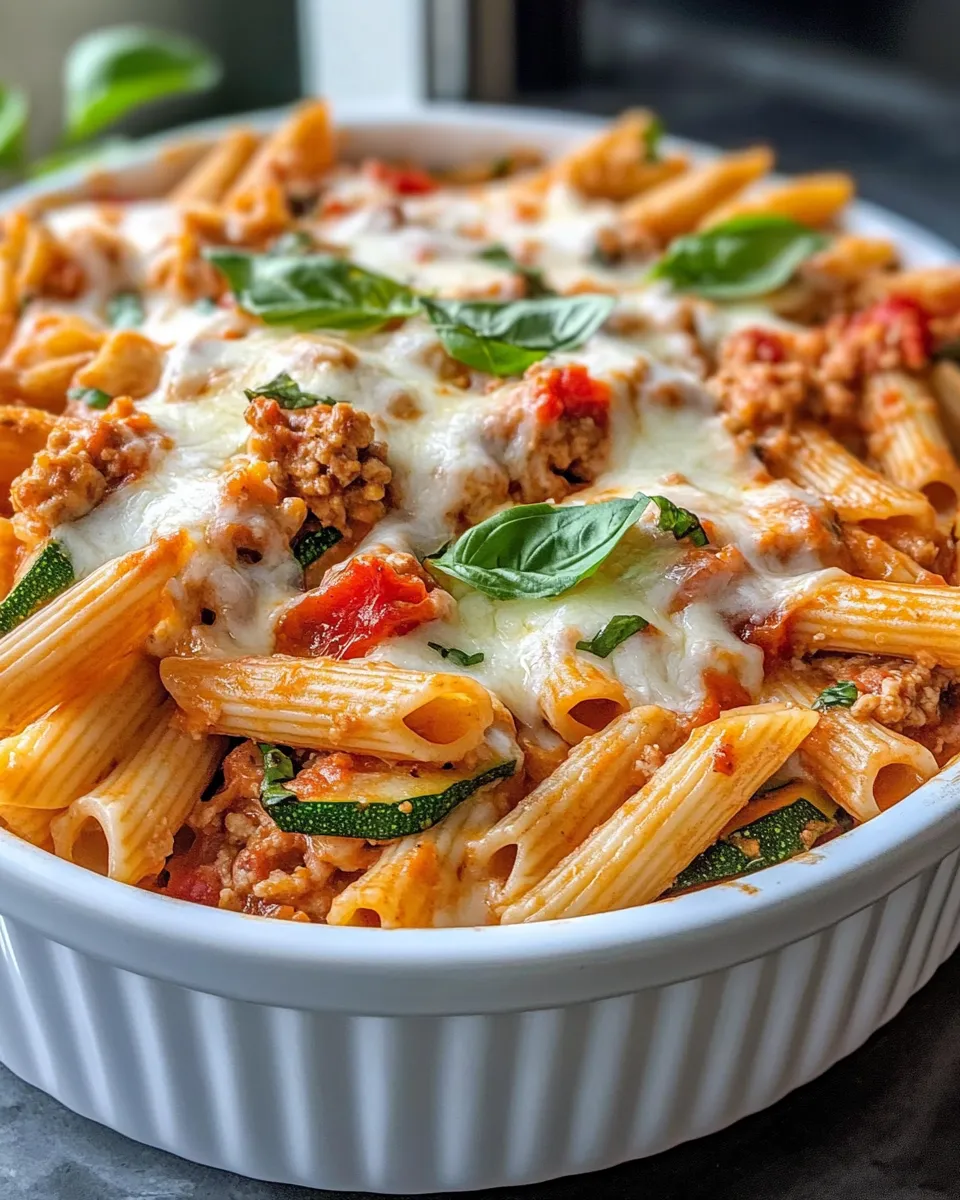 Easy Creamy Italian Sausage Pasta Bake food shot