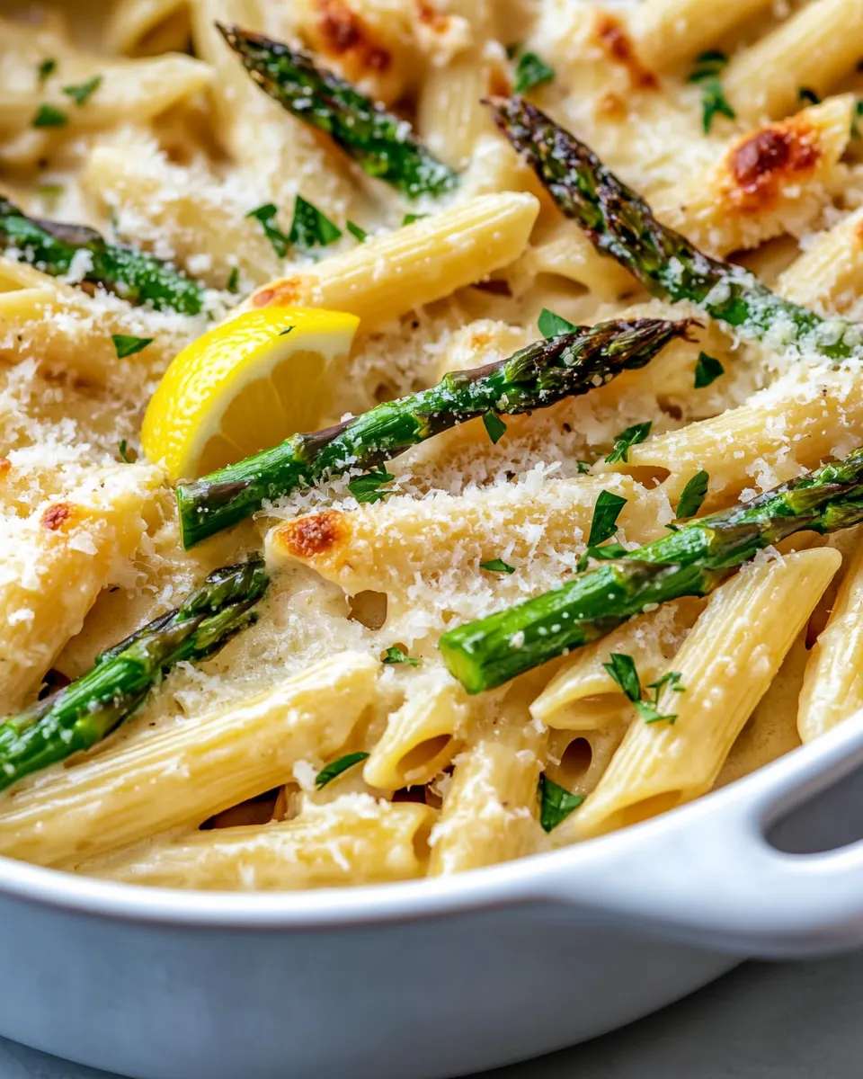 Easy Creamy Lemon Asparagus Pasta Bake food shot