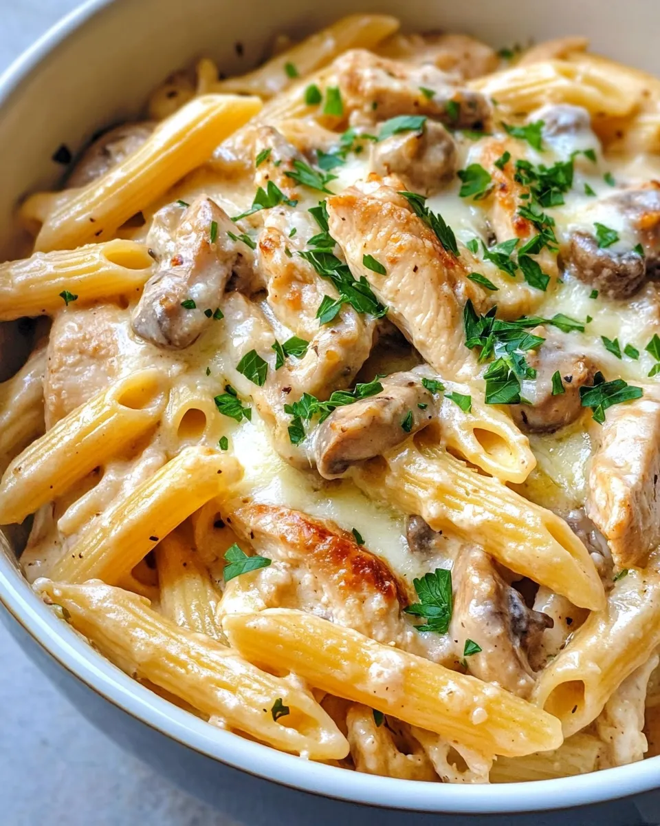 Classic Creamy Mushroom Chicken Pasta Casserole image
