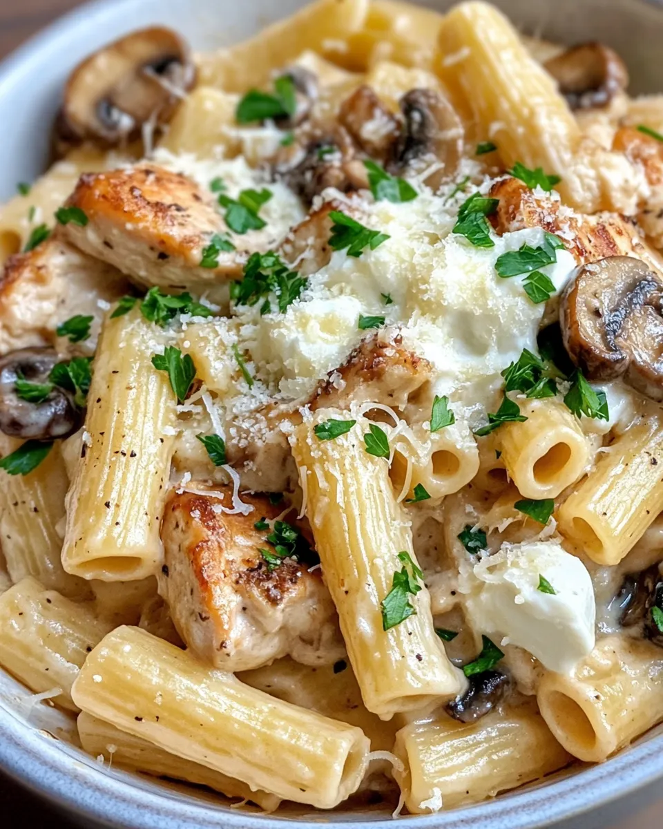 Easy Creamy Mushroom Chicken Pasta Casserole recipe photo
