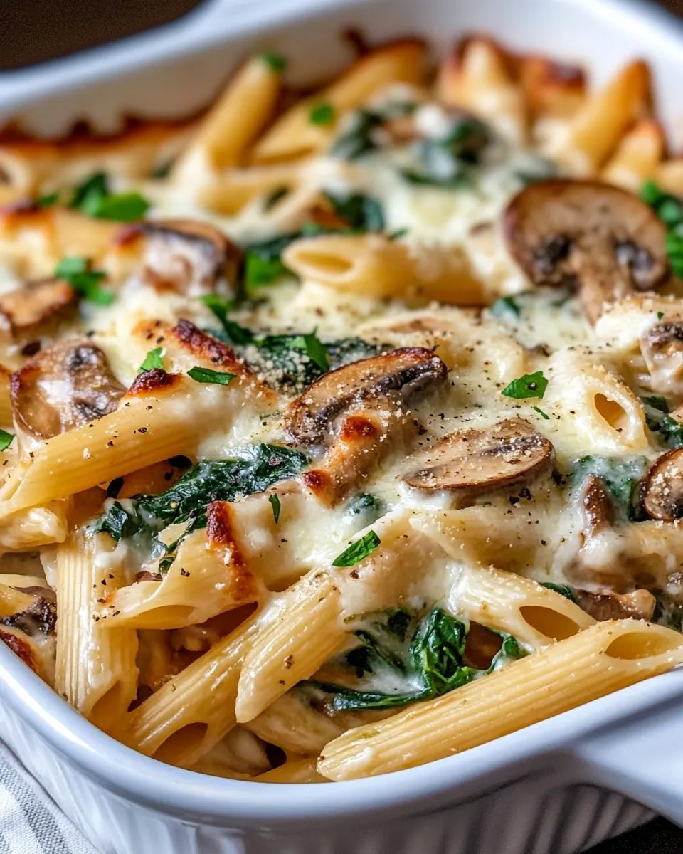 Classic Creamy Mushroom Spinach Penne Casserole image