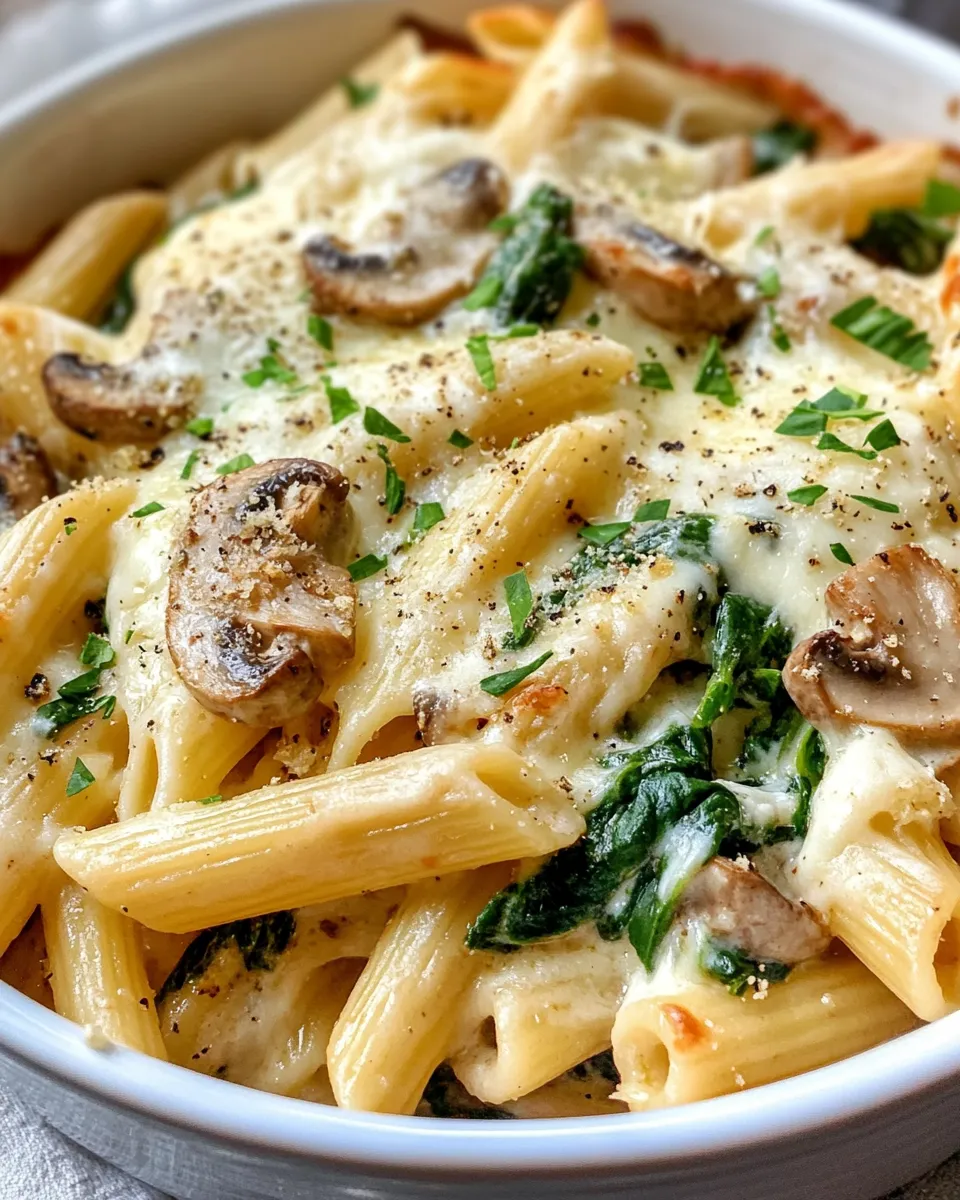 Easy Creamy Mushroom Spinach Penne Casserole recipe photo