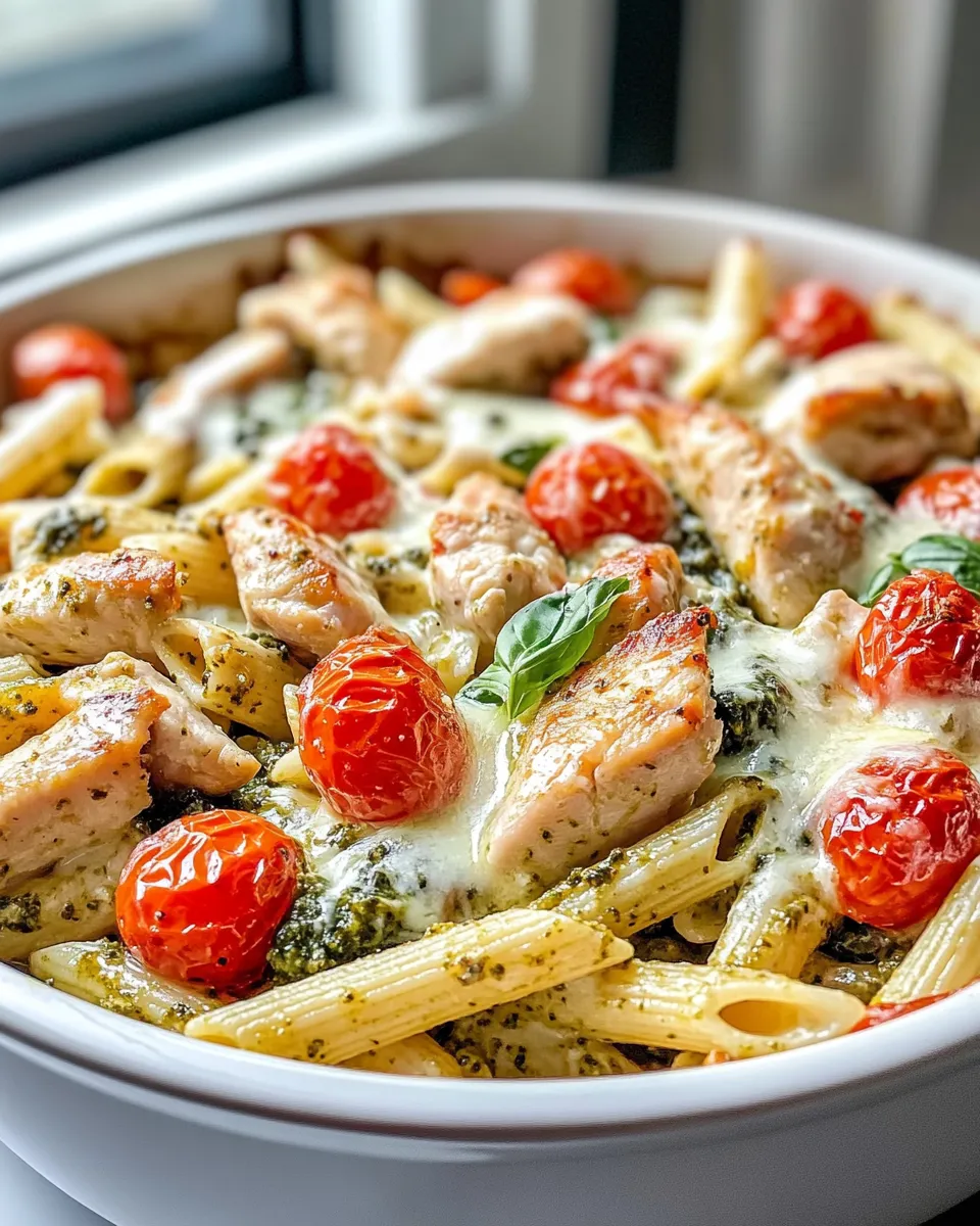 Easy Creamy Pesto Chicken Pasta Bake dish photo