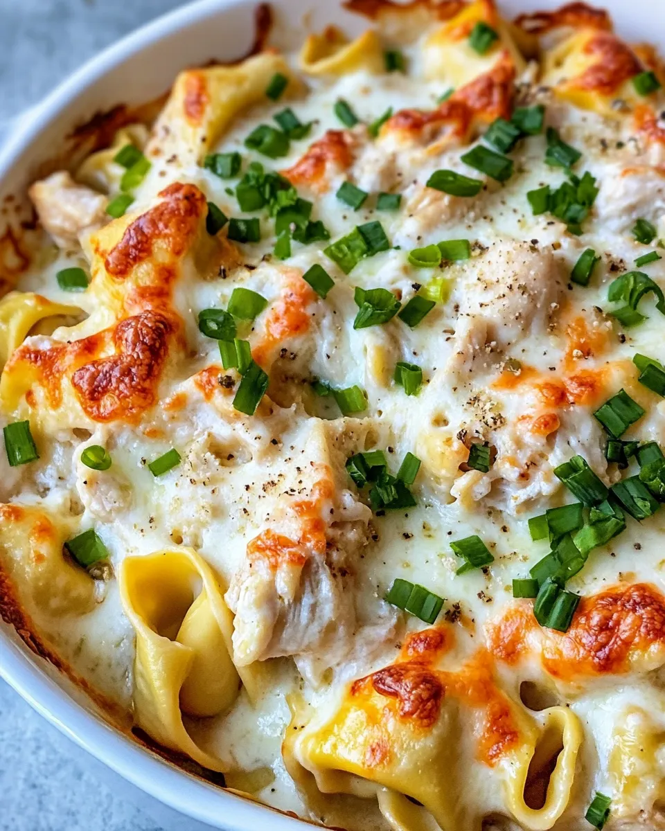 Delicious Creamy Ranch Chicken Tortellini Bake food shot