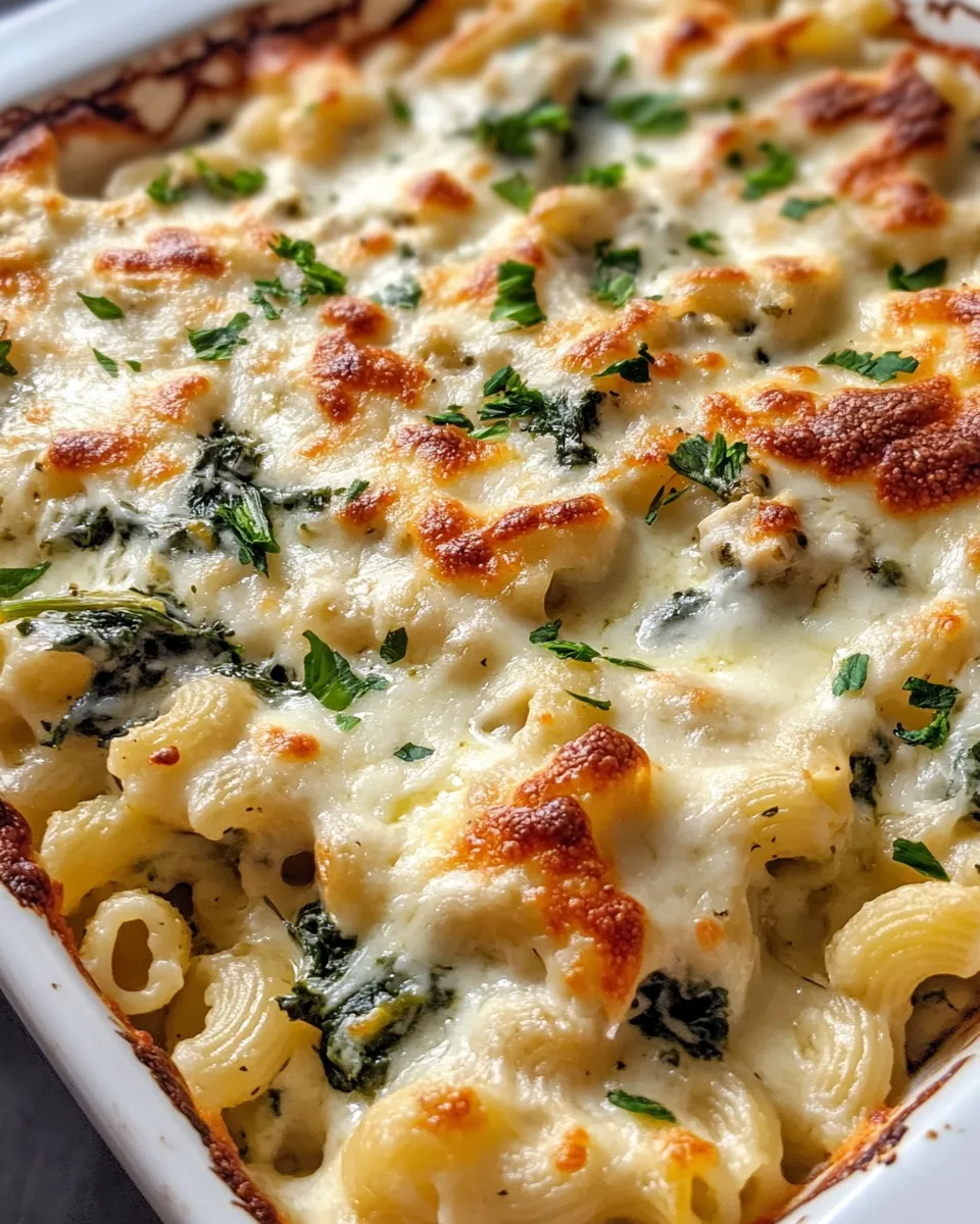 Easy Creamy Spinach Artichoke Macaroni food shot