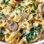 Homemade Creamy Spinach & Mushroom Pasta Casserole recipe photo