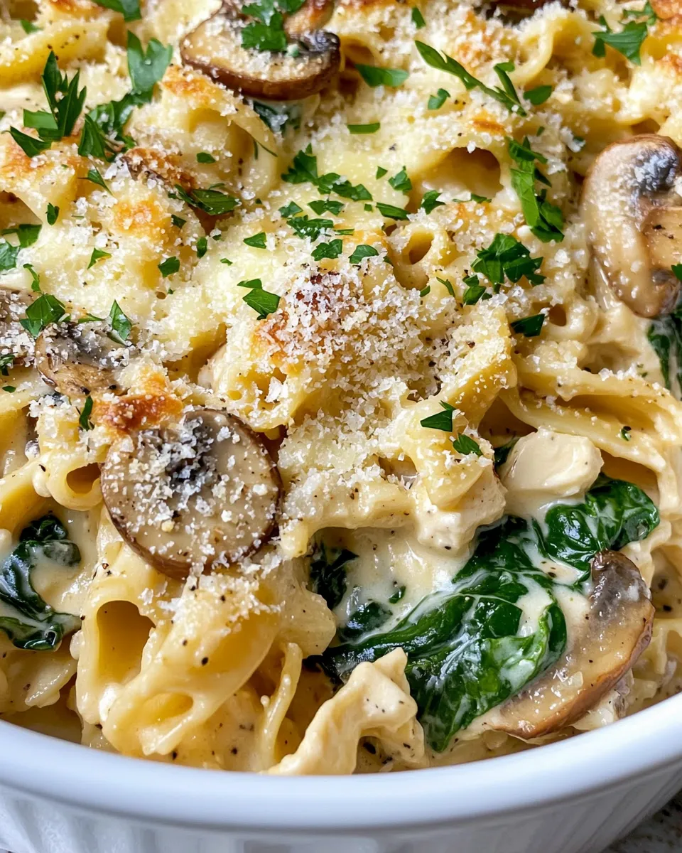 Homemade Creamy Spinach & Mushroom Pasta Casserole recipe photo