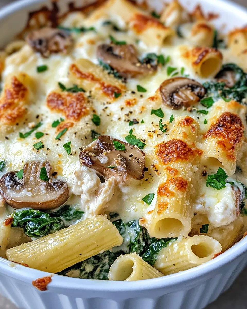 Classic Creamy Spinach & Mushroom Pasta Casserole dish photo