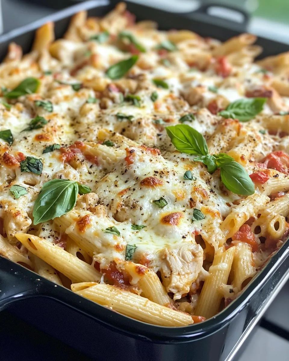 Delicious Creamy Tomato Basil Chicken Pasta Bake dish photo