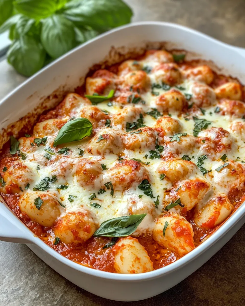 Easy Creamy Tomato Basil Gnocchi Bake food shot