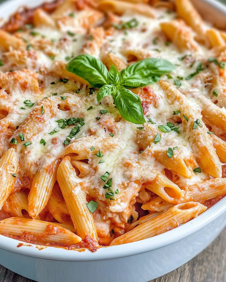 Delicious Creamy Tomato Vodka Penne Bake plate image