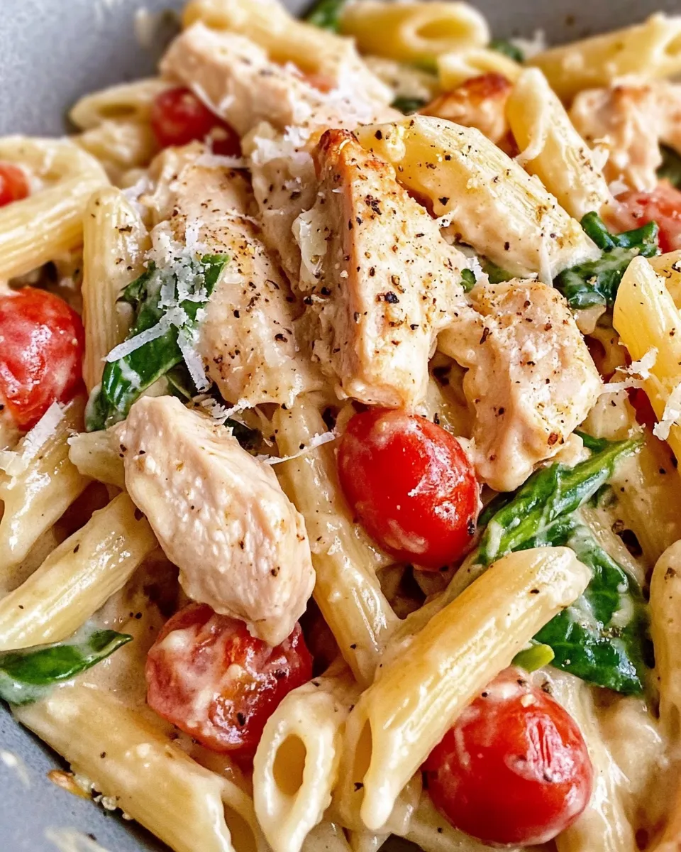 Easy Creamy Tuscan Chicken Pasta Bake food shot
