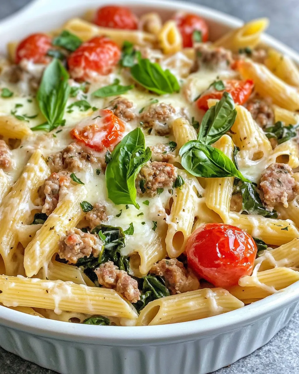 Classic Creamy Tuscan Sausage Pasta Bake dish photo