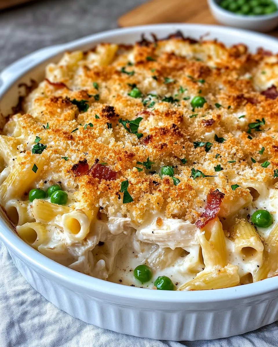 Classic Creamy White Cheddar Chicken Pasta Casserole dish photo