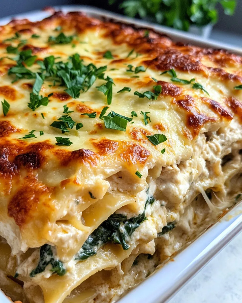 Homemade Creamy White Chicken Lasagna Bake photo