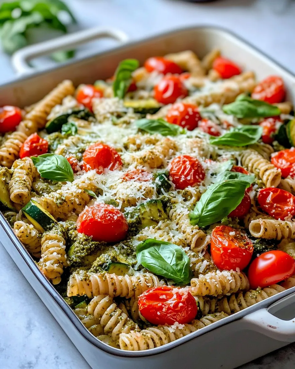 Easy Garden Veggie Pesto Pasta Bake food shot