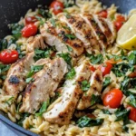 Delicious Garlic Lemon Chicken Orzo Skillet photo